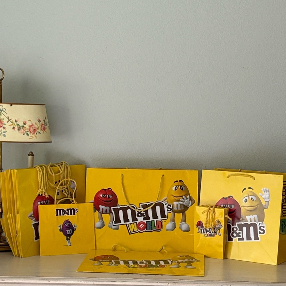 🔵🟢🟠 M&M's World Yellow Gift Bags Set 🟡🟣🔴